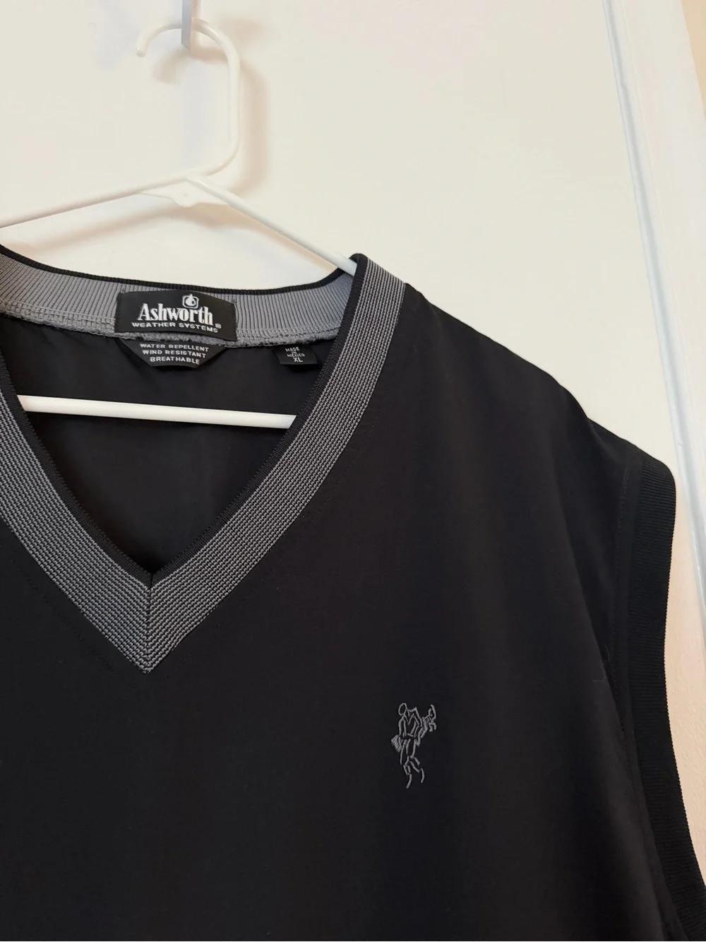 Ashworth Black V-Neck Golf Vest with Gray Trim